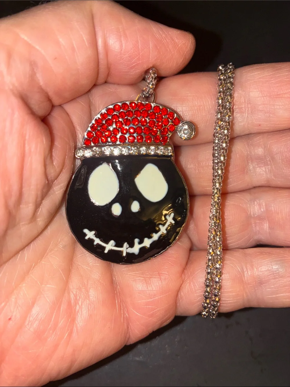 Holiday Skull Pendant Necklace in Black and Red